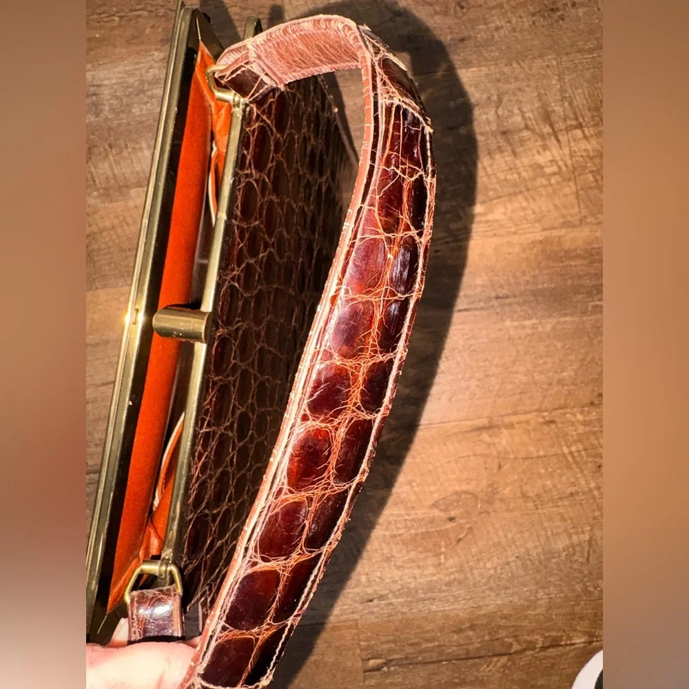 Vintage Vassar Genuine Alligator Satchel Handbag Brown - Picture 15 of 16